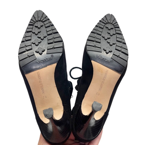 Manolo Blahnik Oklamod Black High Heel Boots Size 38 - Picture 8 of 9
